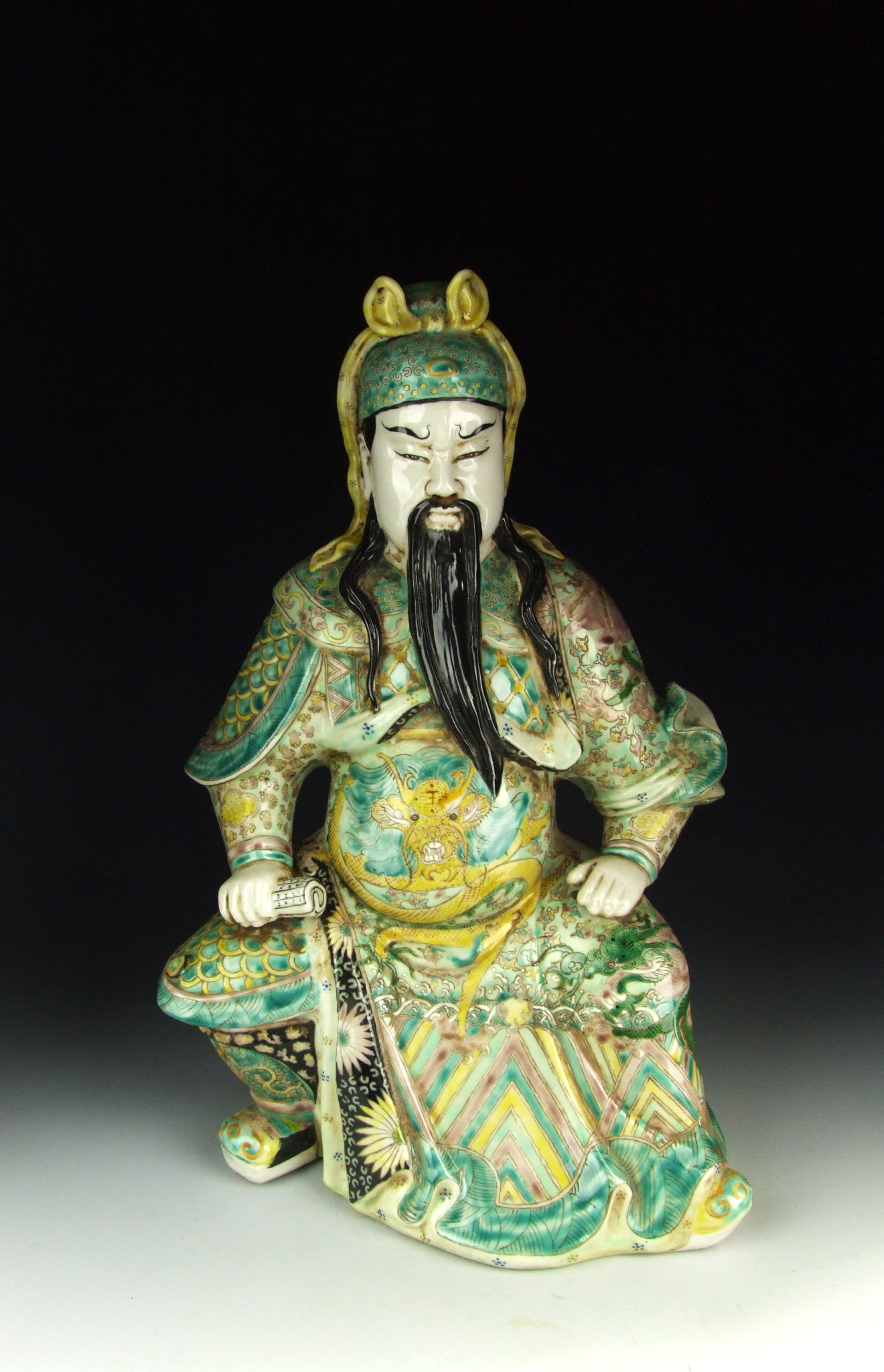 Chinese Antique Plain Tricolored Porcelain GuanGong God Statue