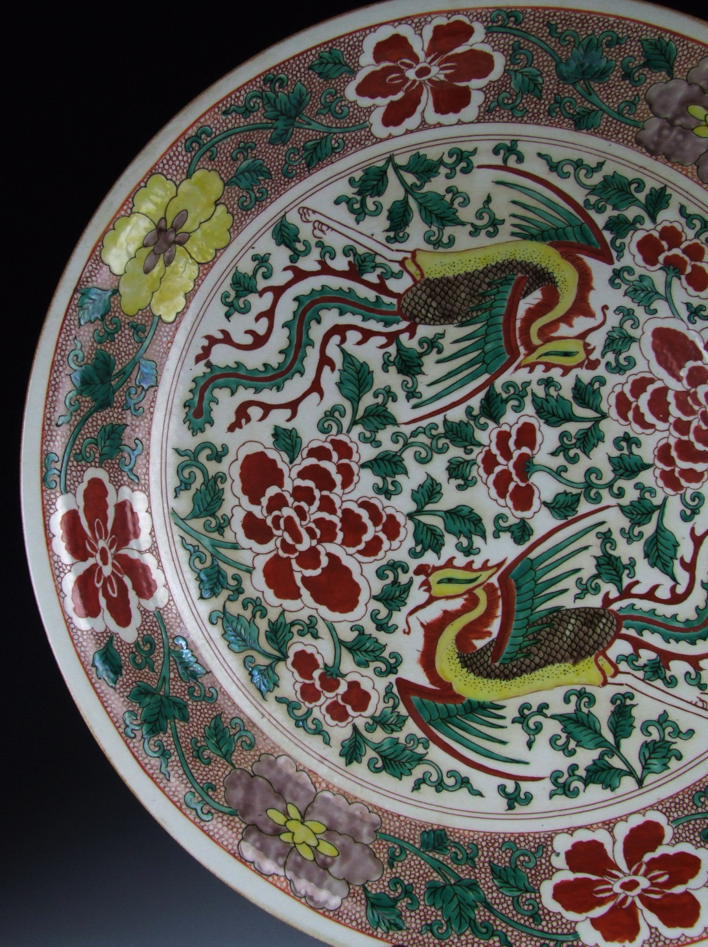 Chinese Antique Five Colored Porcelain Plate W Phoenix Pattern - Cad 