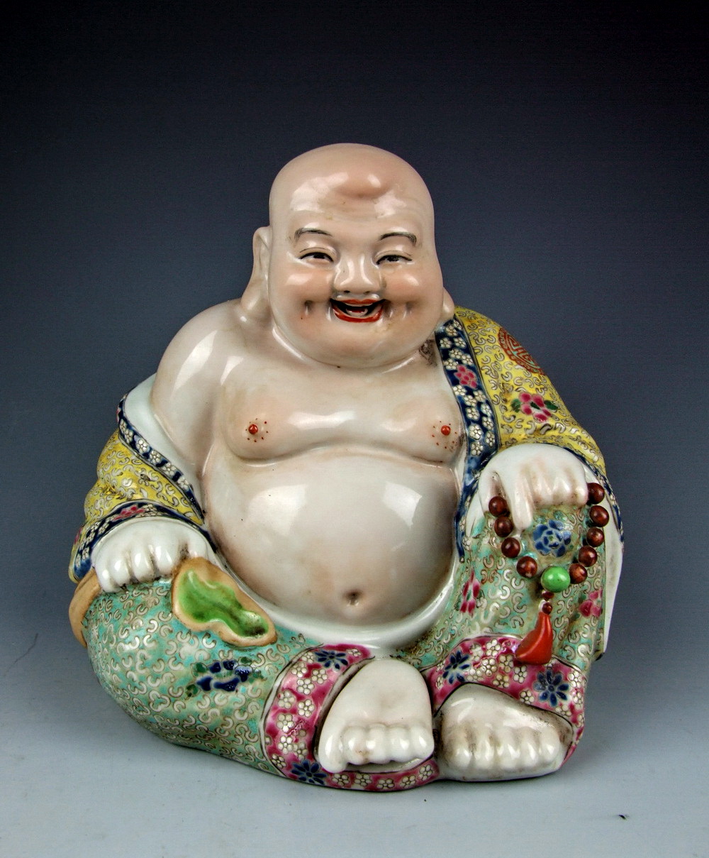 Amazing China Antiques Famille Rose Porcelain Happy Buddha Statue | eBay